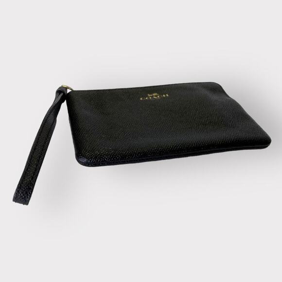 Coach Leather Crossgrain Corner Zip Wristlet Black - Picture 3 of 8